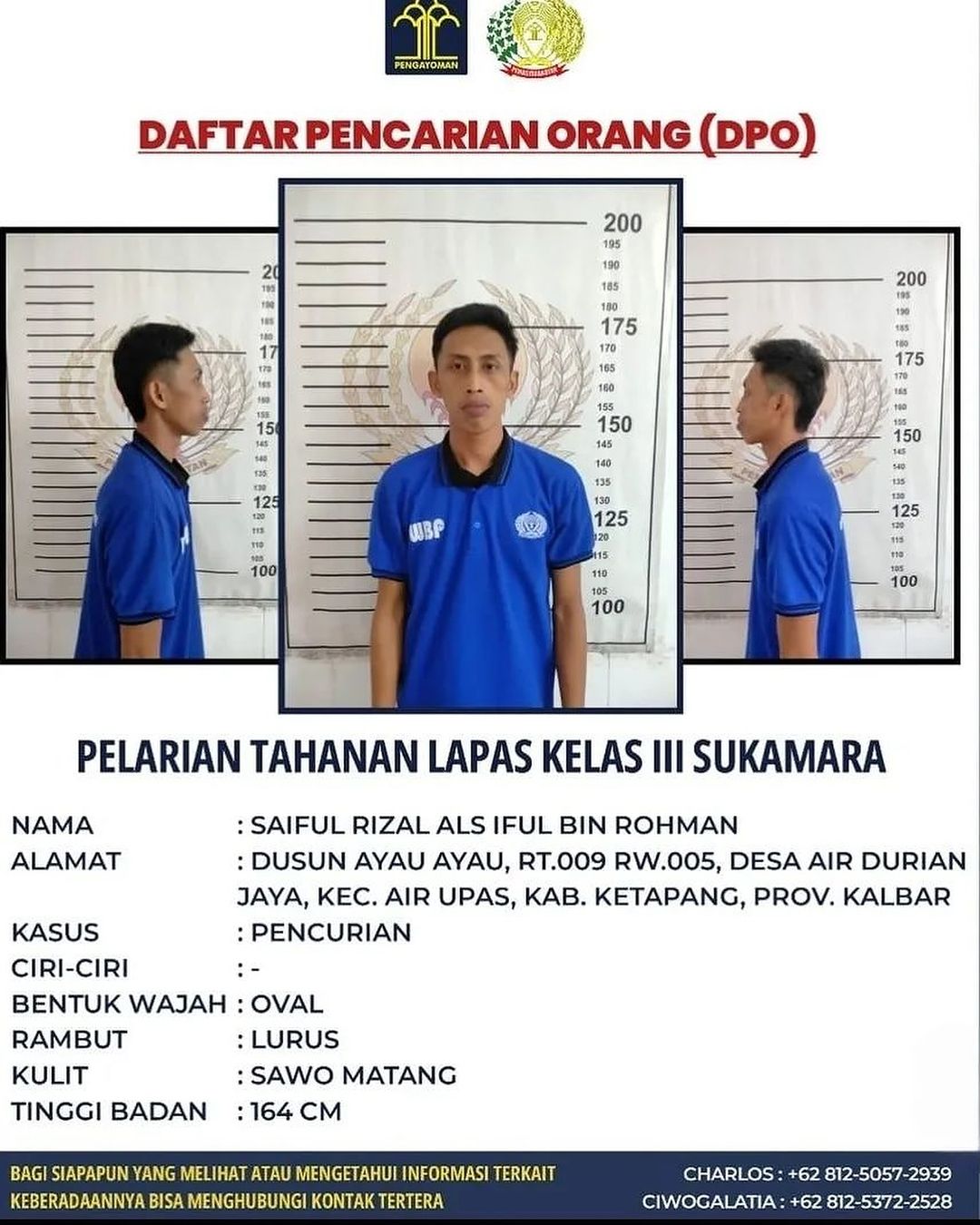 3 Orang Tahanan Lari Dari Lapas Kelas III Sukamara