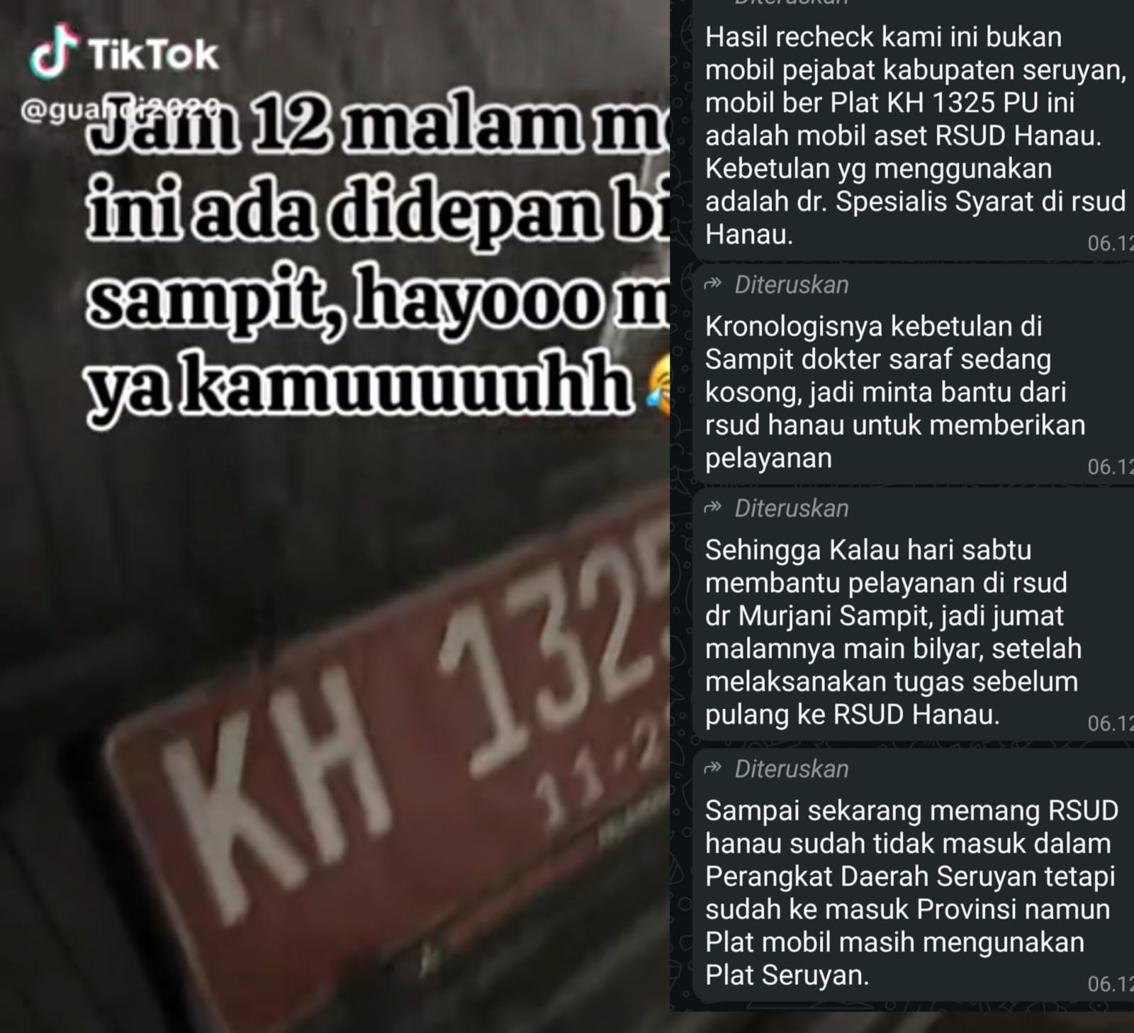 Sebuah mobil dinas berplat merah KH 1325 PU terparkir di halaman biliar Kota Sampit pada tengah malam, memicu perdebatan di media sosial.