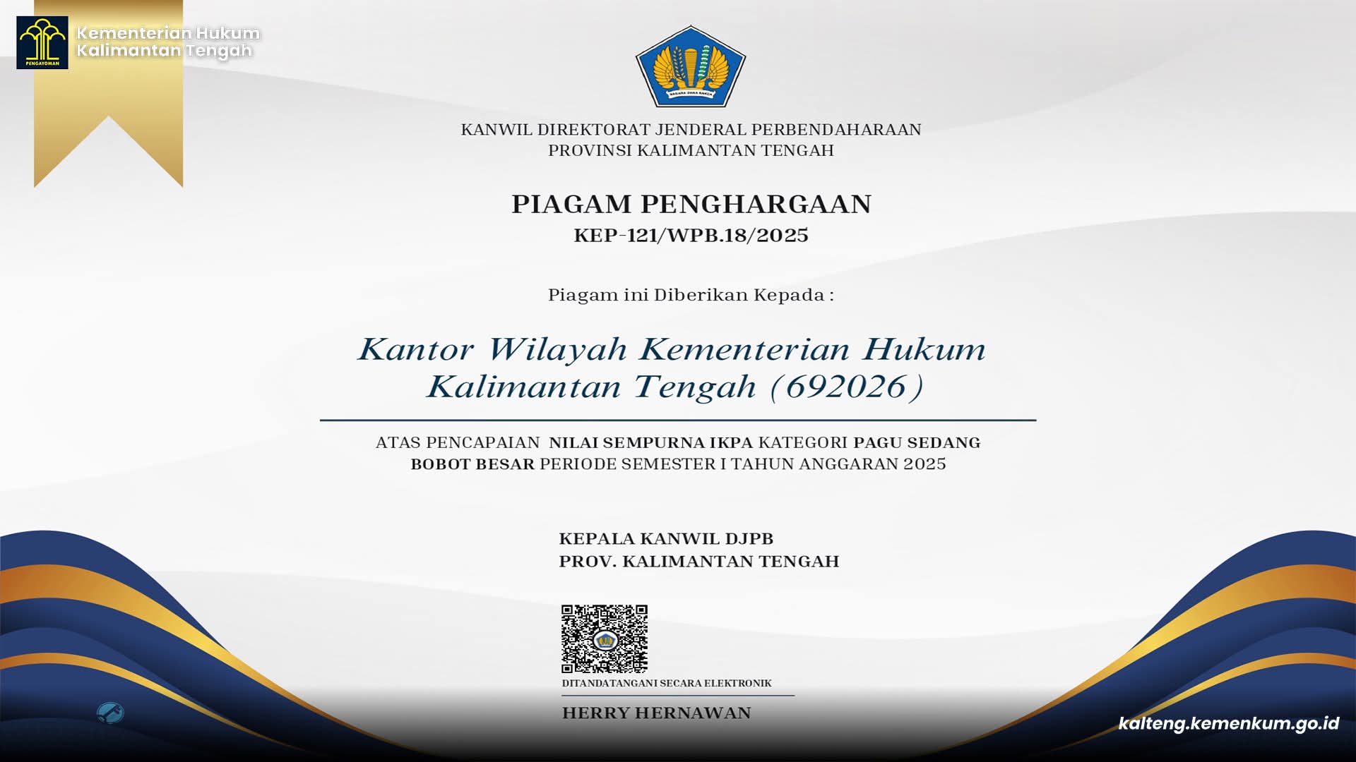 Prestasi Gemilang, Kemenkum Kalteng Raih Nilai IKPA Sempurna untuk Lima DIPA