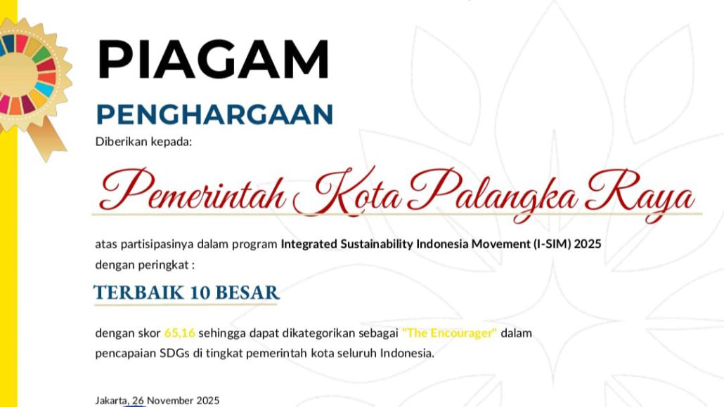 Palangka Raya Masuk 10 Besar Kota Berkelanjutan Nasional, Fairid: Bukan Sekadar Penghargaan