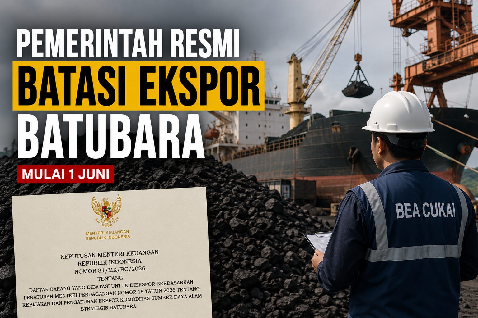 Pemerintah Resmi Batasi Ekspor Batubara Mulai 1 Juni