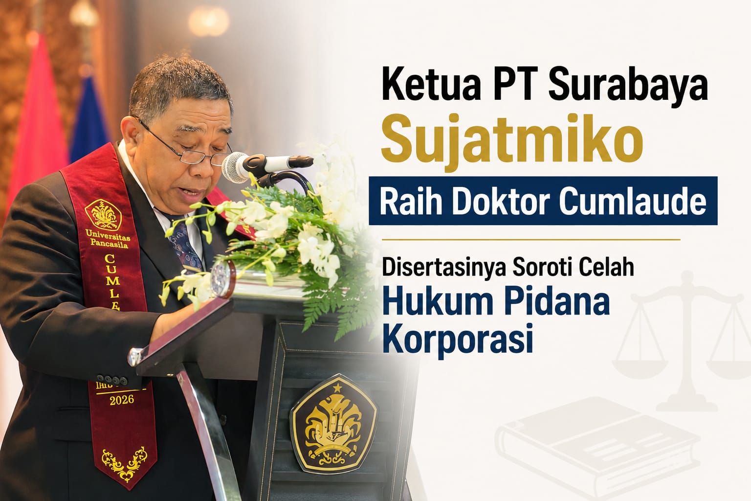Ketua PT Surabaya Sujatmiko Raih Doktor Cumlaude, Disertasinya Soroti Celah Hukum Pidana Korporasi