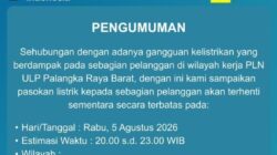 PLN Kembali Umumkan Pemadaman Listrik Bergilir di Palangka Raya, Cek Wilayah Terdampak Disini!